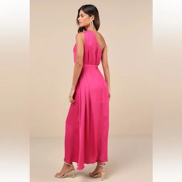 Lulu's Goddess Aura Fuchsia One-Shoulder Maxi Dress - Picture 12 of 12